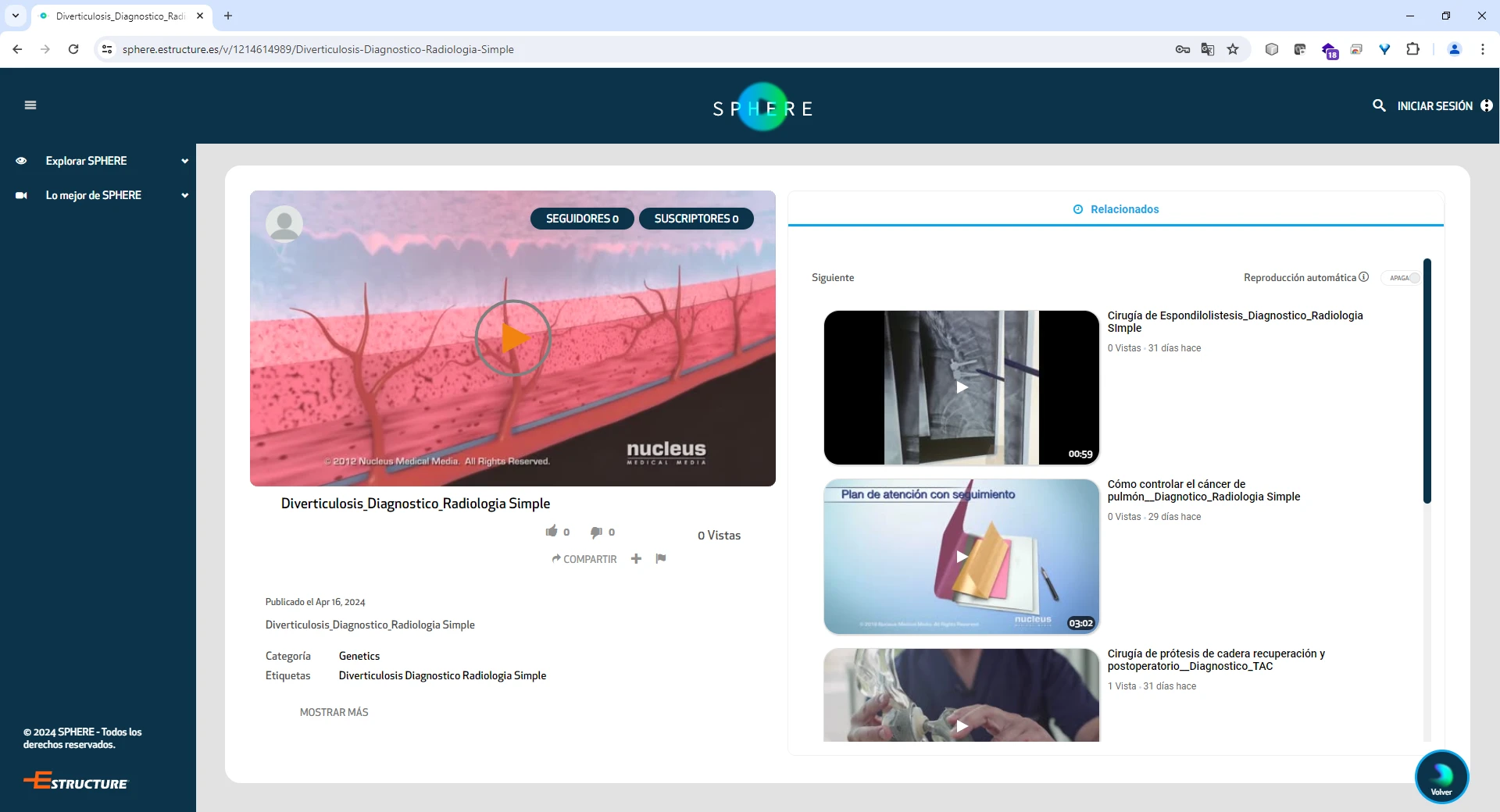 Imagen de una vista de la aplicación de sphere de Estructure medical